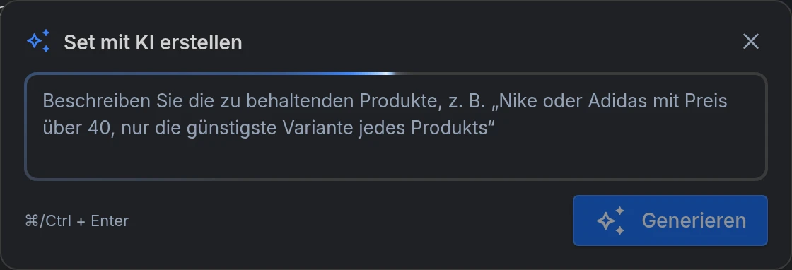 Das Feld Set mit KI erstellen
