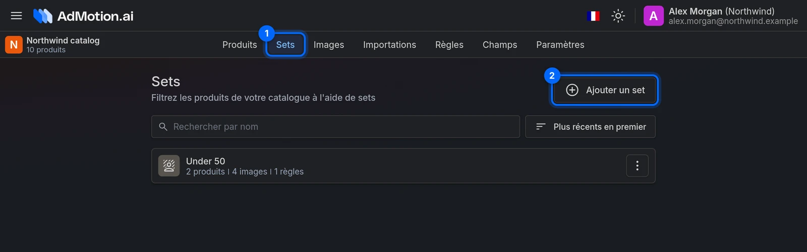 L'onglet Sets d'un catalogue, avec le bouton Ajouter un set