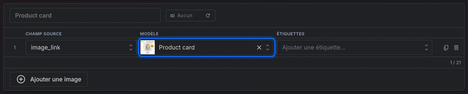 Une ligne d'image rendue avec le modèle Product card