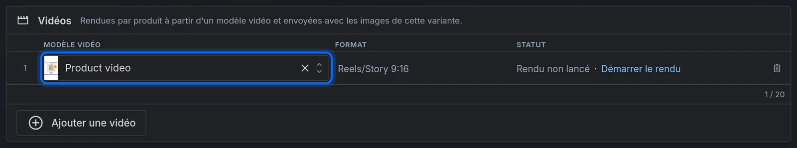 La section Vidéos, avec un modèle vidéo choisi