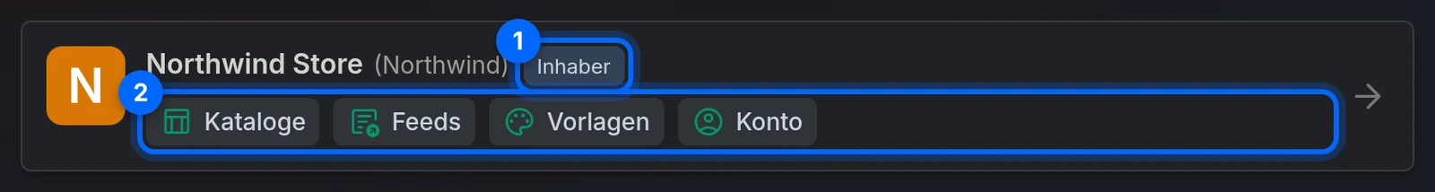 Eine Projektkarte auf dem Bildschirm Projekte, mit der Rolle Inhaber und ihren Berechtigungen