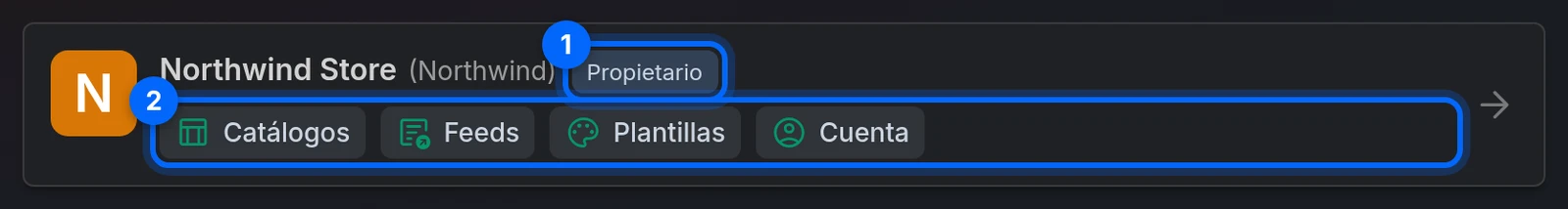 Una tarjeta de proyecto en la pantalla Proyectos, con el rol Propietario y sus permisos