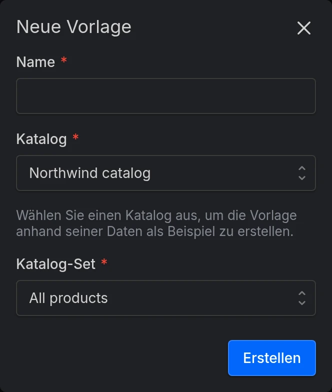 Das Formular Neue Vorlage